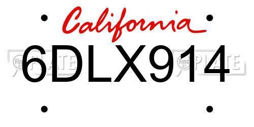 6DLX914 California License Plate
