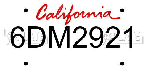 6DM2921 California License Plate
