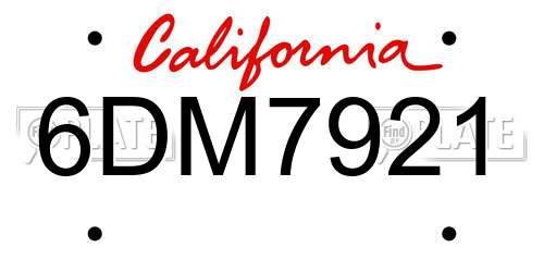 6DM7921 California License Plate