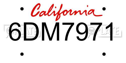 6DM7971 California License Plate