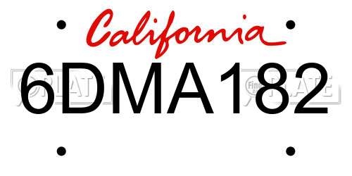 6DMA182 California License Plate