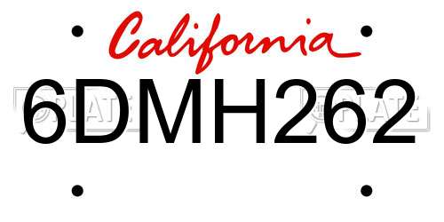 6DMH262 California License Plate