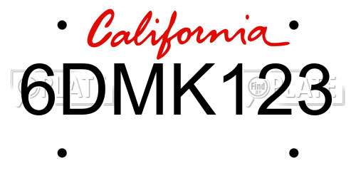 6DMK123 California License Plate
