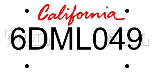6DML049 California License Plate