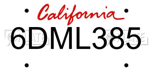 6DML385 California License Plate