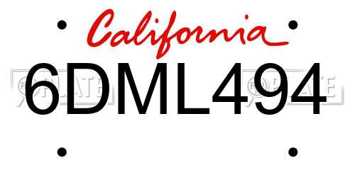 6DML494 California License Plate