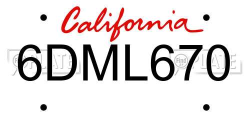 6DML670 California License Plate