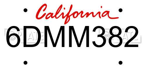 6DMM382 California License Plate