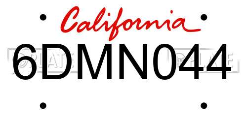 6DMN044 California License Plate
