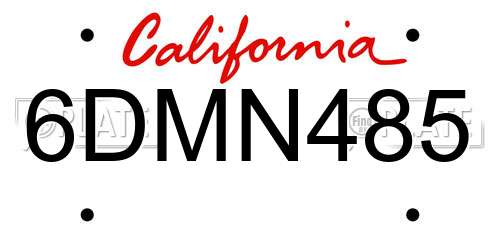 6DMN485 California License Plate