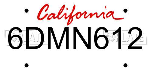 6DMN612 California License Plate