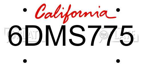 6DMS775 California License Plate