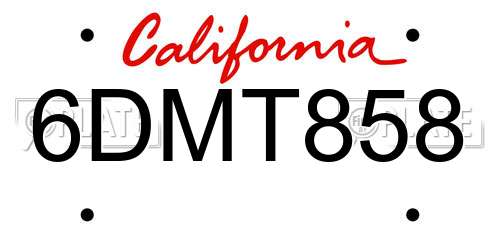6DMT858 California License Plate
