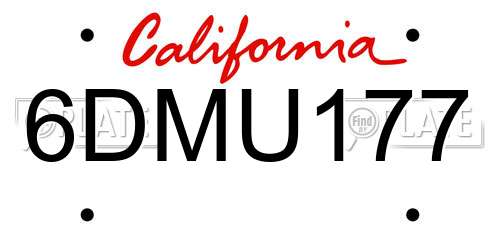 6DMU177 California License Plate