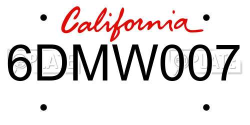 6DMW007 California License Plate