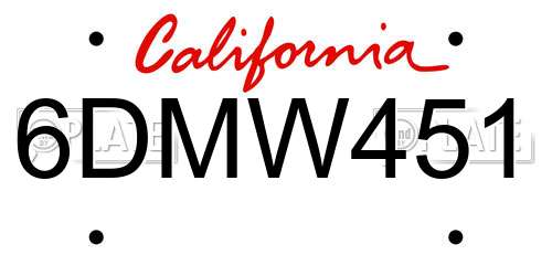 6DMW451 California License Plate