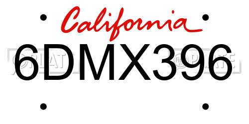 6DMX396 California License Plate