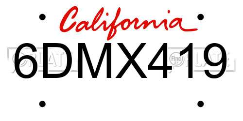 6DMX419 California License Plate