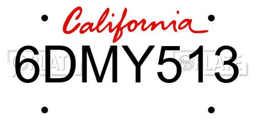 6DMY513 California License Plate