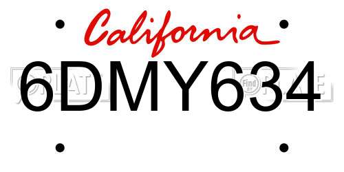 6DMY634 California License Plate