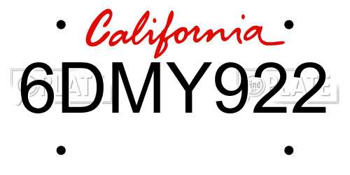 6DMY922 California License Plate