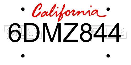 6DMZ844 California License Plate