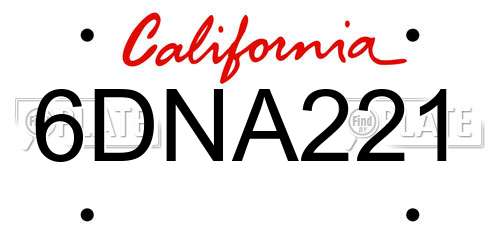 6DNA221 California License Plate