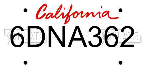6DNA362 California License Plate