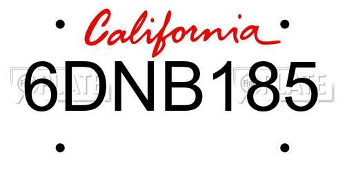 6DNB185 California License Plate