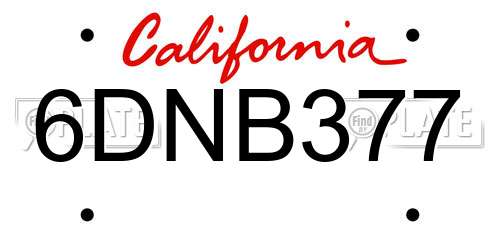 6DNB377 California License Plate