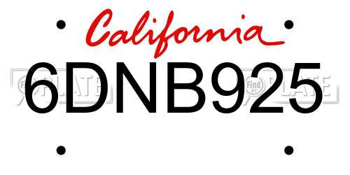 6DNB925 California License Plate