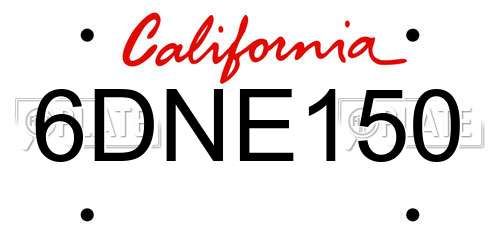 6DNE150 California License Plate