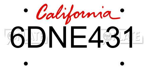 6DNE431 California License Plate
