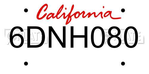 6DNH080 California License Plate