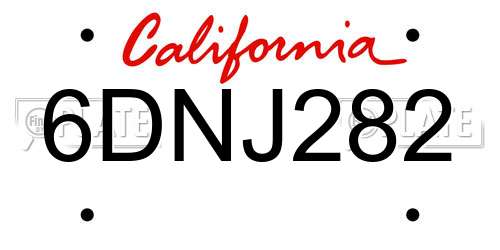 6DNJ282 California License Plate