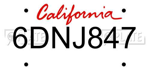 6DNJ847 California License Plate