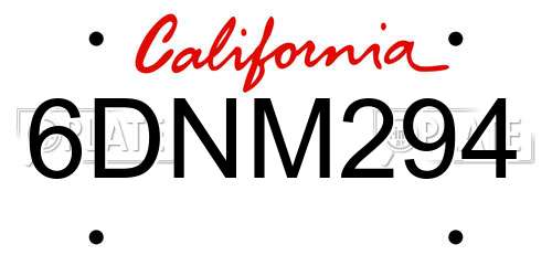 6DNM294 California License Plate