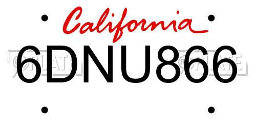 6DNU866 California License Plate
