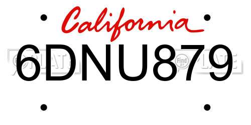 6DNU879 California License Plate