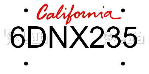 6DNX235 California License Plate