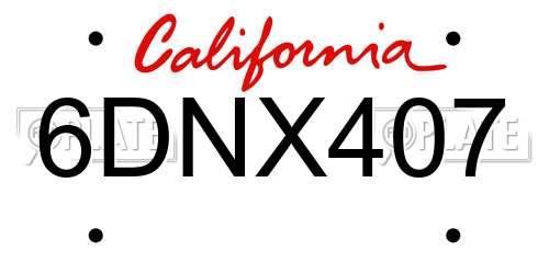 6DNX407 California License Plate