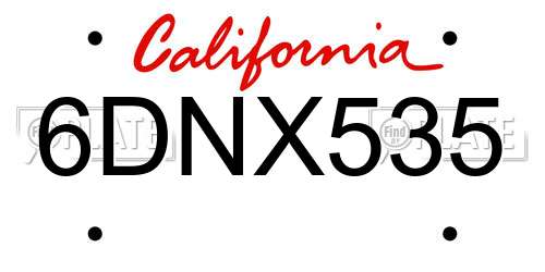 6DNX535 California License Plate