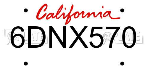 6DNX570 California License Plate