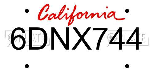 6DNX744 California License Plate