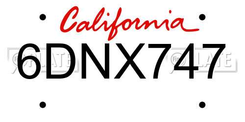 6DNX747 California License Plate