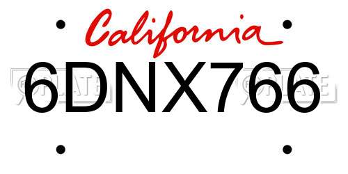 6DNX766 California License Plate