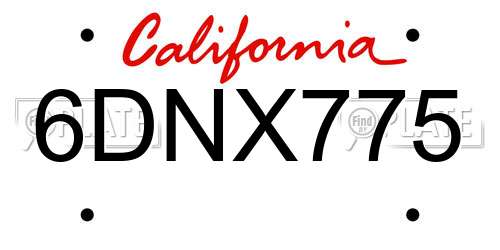 6DNX775 California License Plate