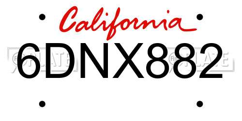 6DNX882 California License Plate