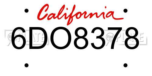 6DO8378 California License Plate