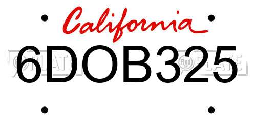 6DOB325 California License Plate